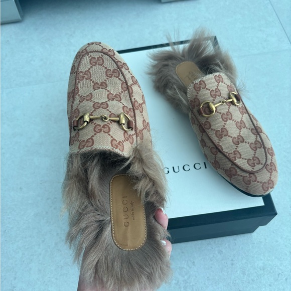 Gucci Printed fur canvas mules - Picture 4 of 6
